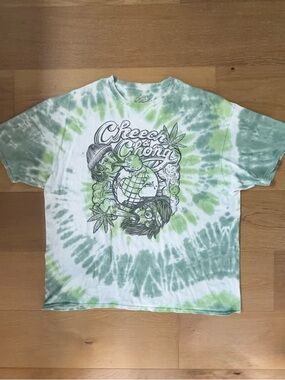 Cheech & Chong Official Tie-Dye Graphic Tee Retro Green Spiral Globe Mens XL